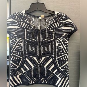 Anthropologie Moth Black and White Geometric Top All embroidery
